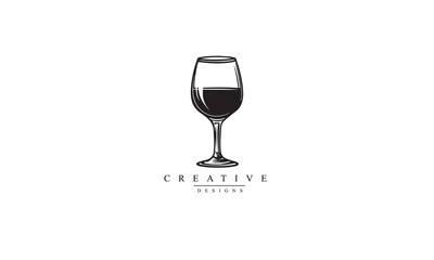 Wineglass Goblet Wine Drink Glass silhouette black logo design white background