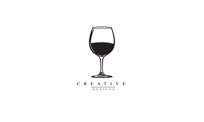 Wineglass Goblet Wine Drink Glass silhouette black logo design white background