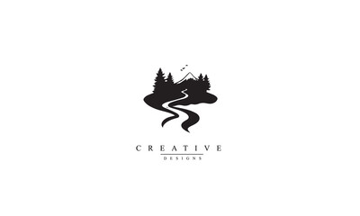 Winding Road Street River Creek black logo design inspiration white background