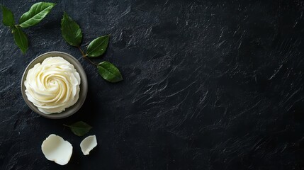Elegant Butter Rose Garnish on Dark Stone Background