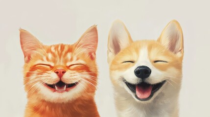 Joyful Expressions of a Cat and Dog Smiling Together