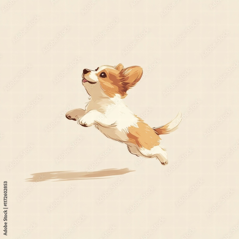 Aufkleber joyful puppy leaps with excitement in a playful moment during a sunny afternoon. generative ai