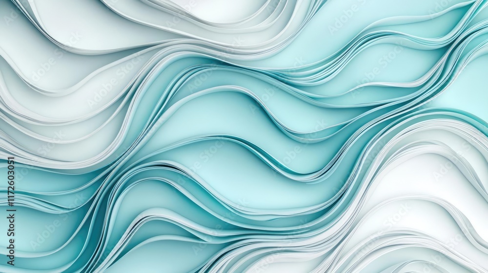 Poster Waves abstract background idea. Abstract wave pattern in soothing aqua tones creating a calm and serene visual effect.