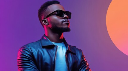 Fototapeta premium Stylish Man in Sunglasses Against a Colorful Background