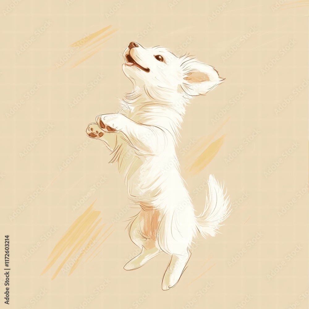 Aufkleber joyful puppy bouncing in excitement against a warm pastel background during a playful moment. genera