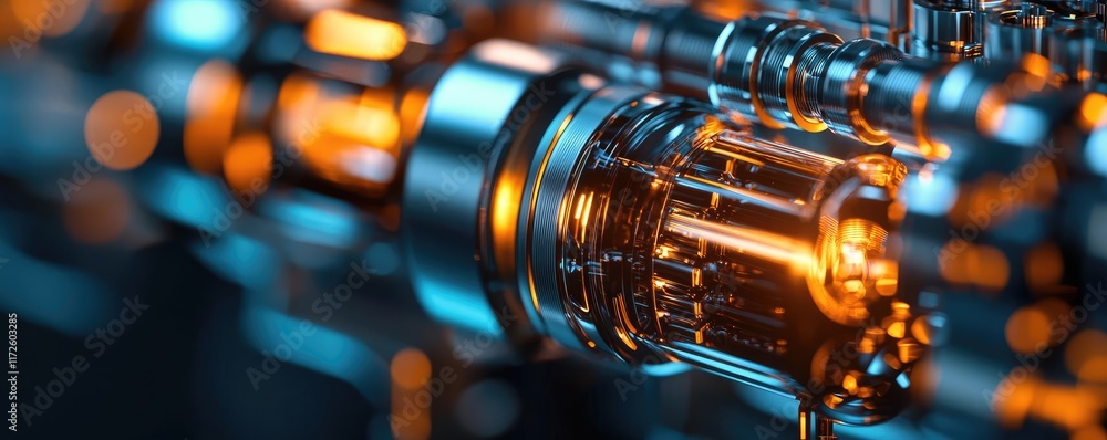 Poster metallic abstract background concept. close-up of a shiny metal valve reflecting ambient light with 