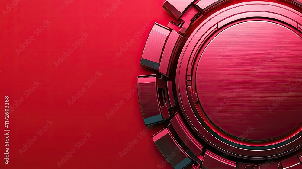 Poster Metallic abstract background concept. Modern abstract design with red circular elements and sleek surfaces for creative use.