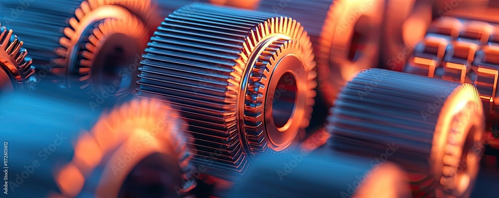 Poster Metallic abstract background concept. Close-up of intricate metal gears displaying design and engineering excellence.