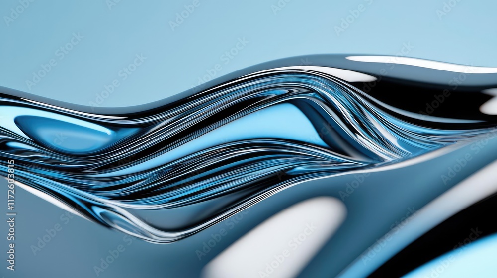 Poster metallic abstract background concept. a smooth, flowing wave of blue liquid creating a sense of tran