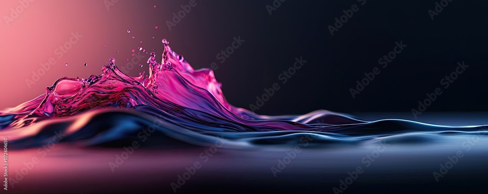 Poster Splash abstract background concept. Vibrant splash of colorful liquid creating dynamic waves against a dark background.