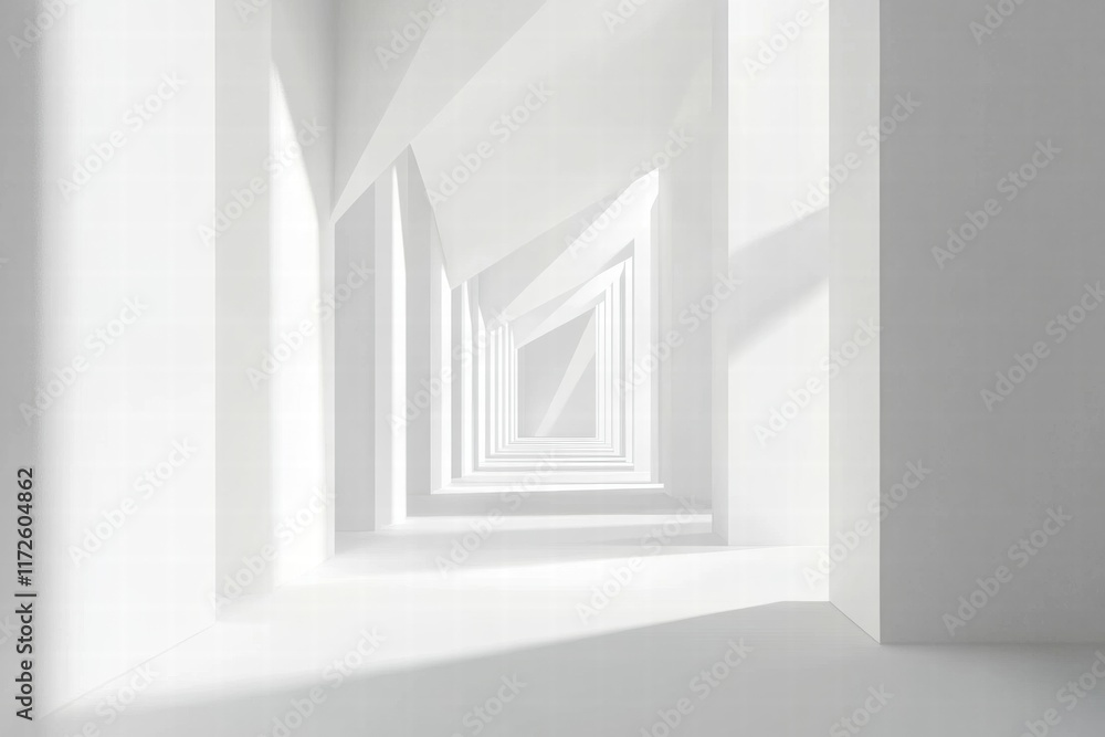 Poster Pristine white paper placed in a minimalist space illuminating soft shadows and creating a calming atmosphere. Generative AI