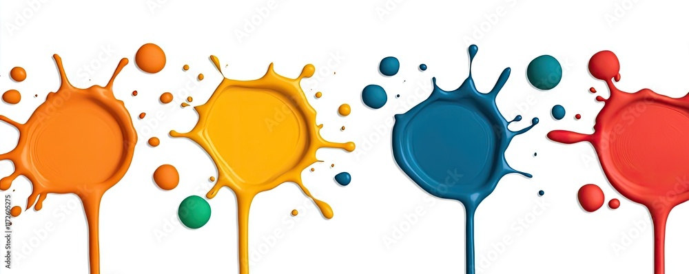 Poster splash abstract background concept. colorful paint splashes create vibrant abstract art on a white b