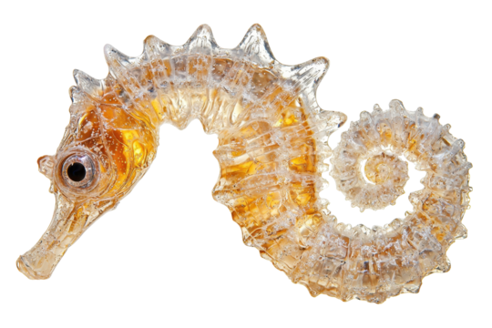 A detailed seahorse showcasing its unique shape and intricate features, highlighting its distinctive fins and curled tail.