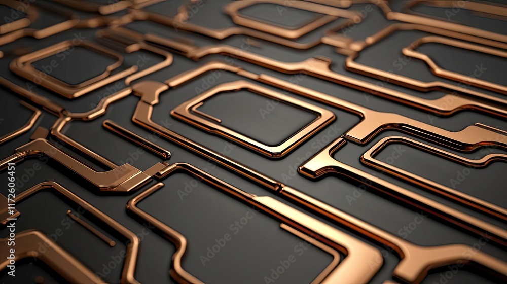 Poster metallic abstract background concept. close-up of intricate copper circuitry on a dark background, s
