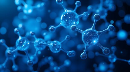 Microscopic Worlds: Intricate Blue Molecules in 3D, Glimmering and Mysterious.