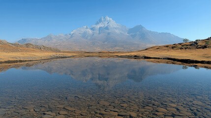 Mountain reflection in calm lake, autumnal landscape, travel destination.