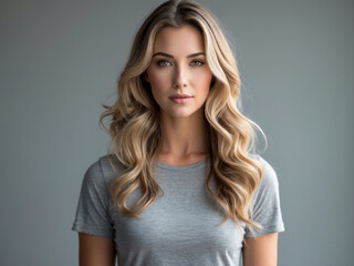 Obraz premium Authentic beauty. A close-up portrait of a lovely blonde woman gazing confidently into the camera with a serene expression.