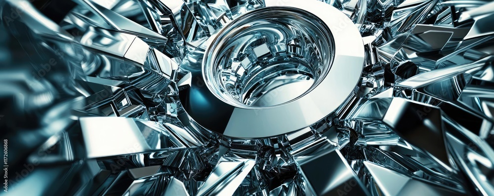 Poster Metallic abstract background concept. Abstract metallic design showcasing sharp angles and reflective surfaces.