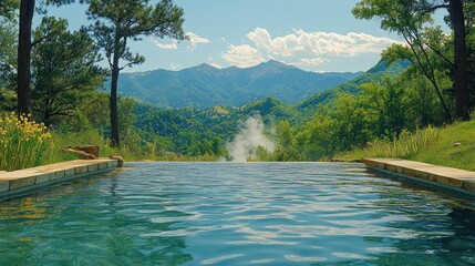Mountain view infinity pool, summer relaxation.