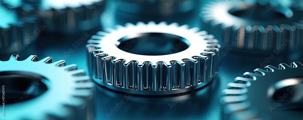 Poster Metallic abstract background concept. Close-up of metallic gears showcasing intricate design and engineering precision.