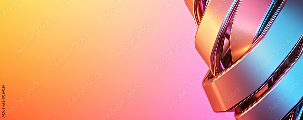 Poster Metallic abstract background concept. Abstract colorful twisted ribbons create a modern visual background.
