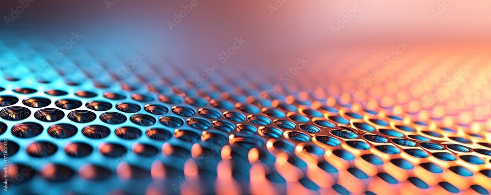 Aufkleber Metallic abstract background concept. Close-up shot of a vibrant metallic surface with circular patterns and reflections.