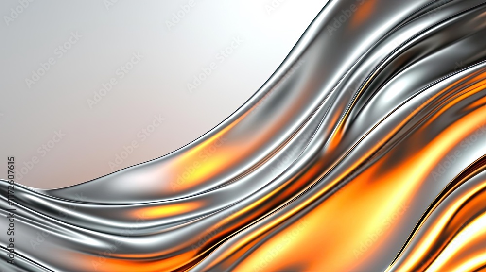 Poster metallic abstract background concept. abstract metallic waves with a blend of silver and orange crea