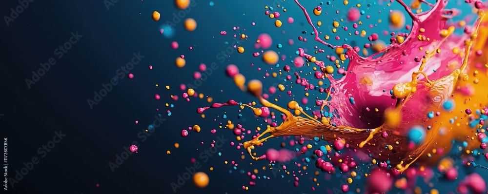 Poster splash abstract background concept. vibrant paint splash creating a colorful explosion on a dark bac