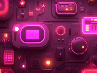 Fototapeta premium Futuristic Control Panel with Neon Lights and Buttons