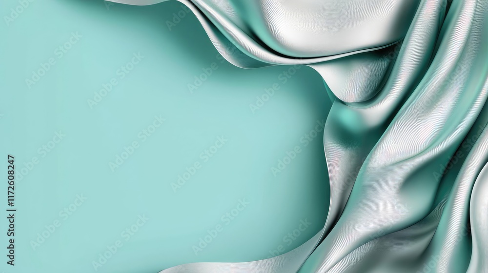 Poster waves abstract background idea. elegant silk fabric draped with a soft teal background, perfect for 