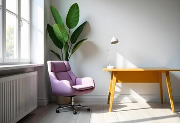 Fototapeta premium Cozy Workspace With Stylish Chair and Vibrant Desk in a Minimalist Setting