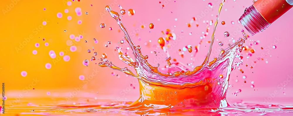 Poster Splash abstract background concept. Vibrant splash of liquid creating colorful patterns against a bright backdrop.