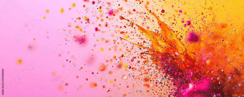 Poster splash abstract background concept. vibrant color explosion on a pink background, perfect for design