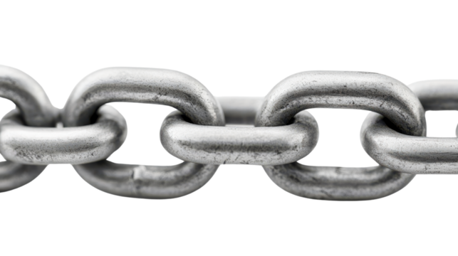 Close-up of industrial metal chain links showcasing strength and durability, perfect for representing security, connection, and construction themes in design projects.