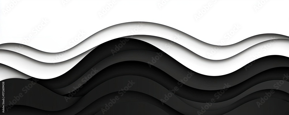 Poster Waves abstract background idea. Abstract layered waves in black and white create a modern, stylish graphic design.