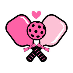 Pink Pickleball Paddle and Ball with Heart Illustration