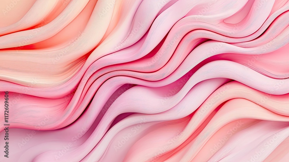Poster Waves abstract background idea. Abstract smooth fluid waves in shades of pink and cream creating a serene background.