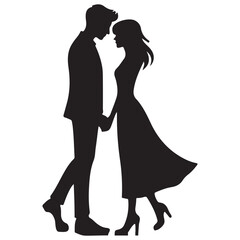 Romantic Couple Silhouette Holding Hands Illustration