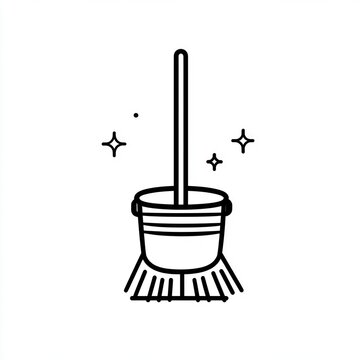 recommend clip art: Line art illustration of a mop and bucket