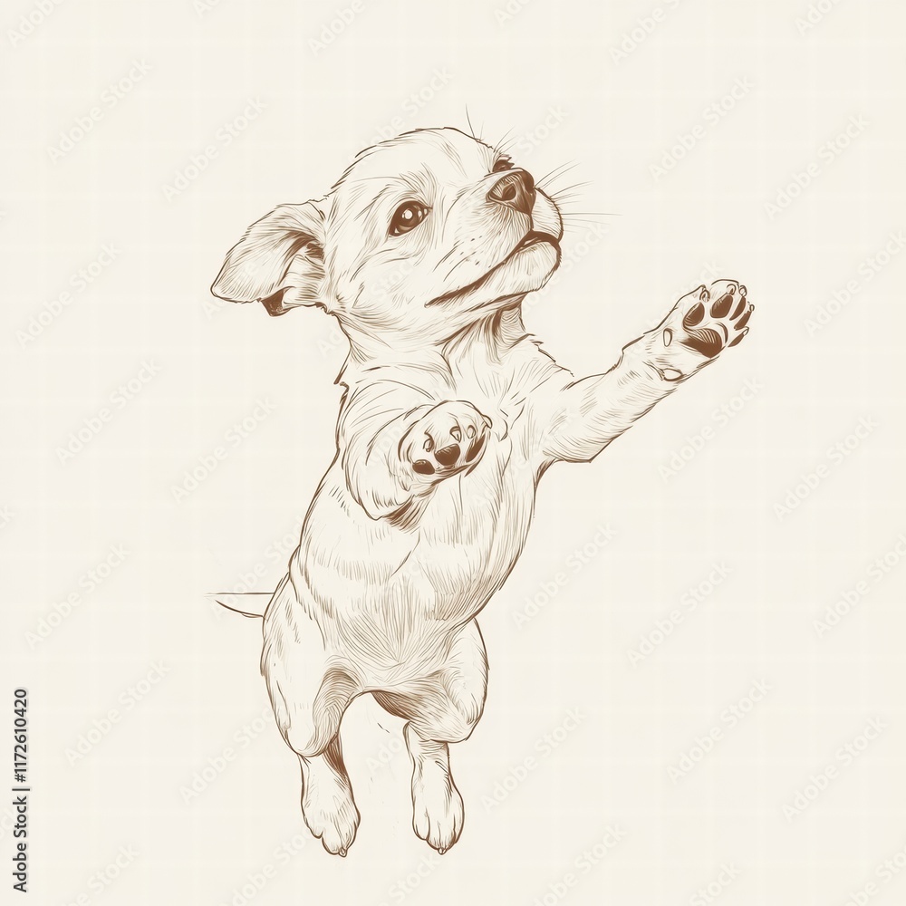 Aufkleber joyful puppy leaps into the air with excitement in a playful moment full of life and energy. generat