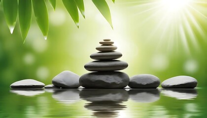 Obraz premium Serene Stacked Stones Reflecting In Calm Water