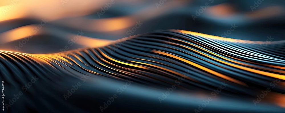 Aufkleber Metallic abstract background concept. Abstract wave pattern with smooth lines and gradient lighting in a digital space.