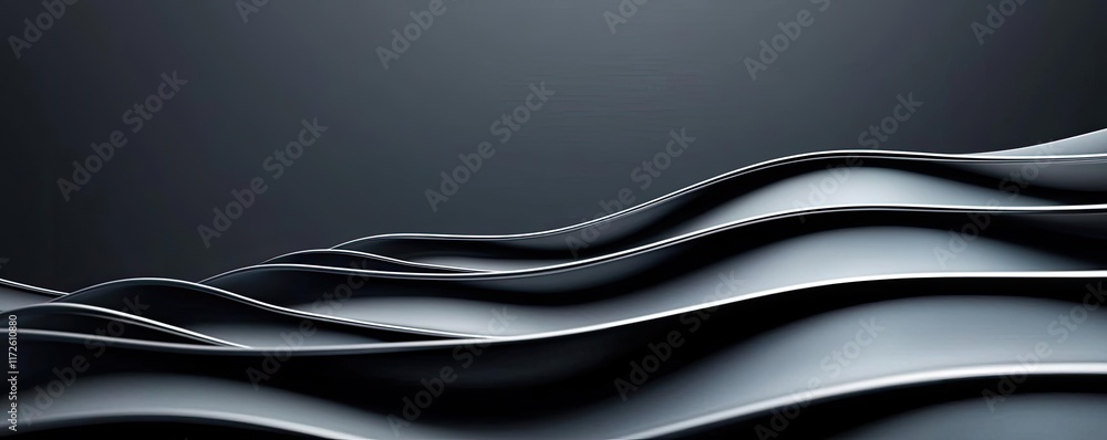 Poster Metallic abstract background concept. Abstract waves of dark colors create a modern, flowing design for backgrounds.