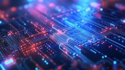 Fototapeta premium Abstract Circuit Board Design with Glowing Lights 