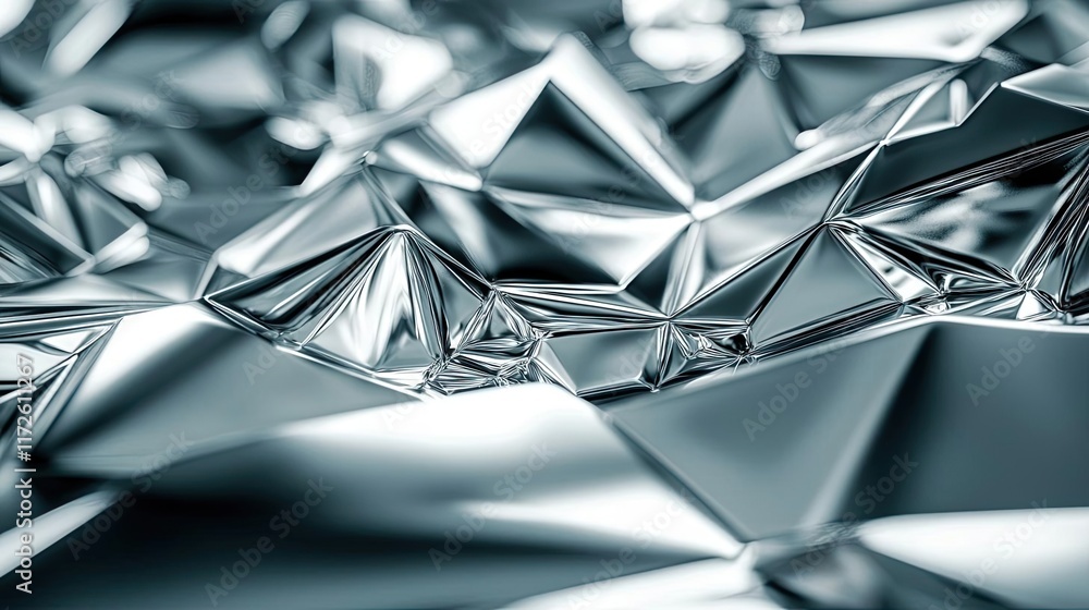 Poster metallic abstract background concept. abstract silver texture with geometric facets reflecting light