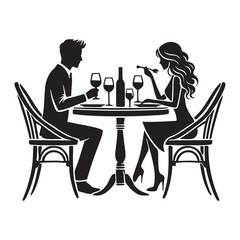 Silhouette Illustration of a Couple Enjoying Romantic Dinner