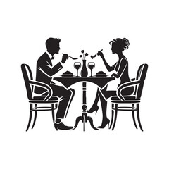 Romantic Couple Silhouette Enjoying Dinner Date