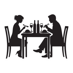 Couple Silhouette Enjoying Asian Cuisine Illustration