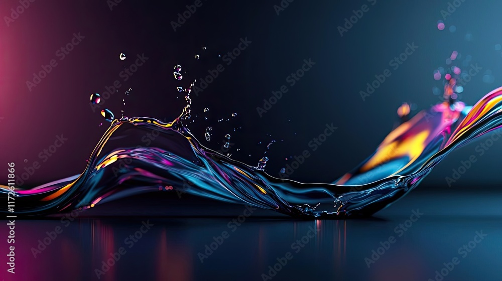 Poster splash abstract background concept. colorful water splash in dynamic movement against a dark backgro