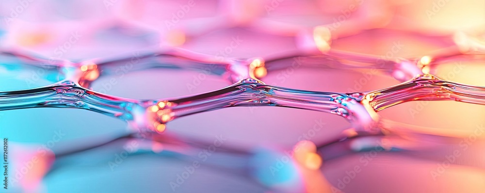 Poster Metallic abstract background concept. Abstract close-up of colorful molecular structure showcasing bonds and connections.